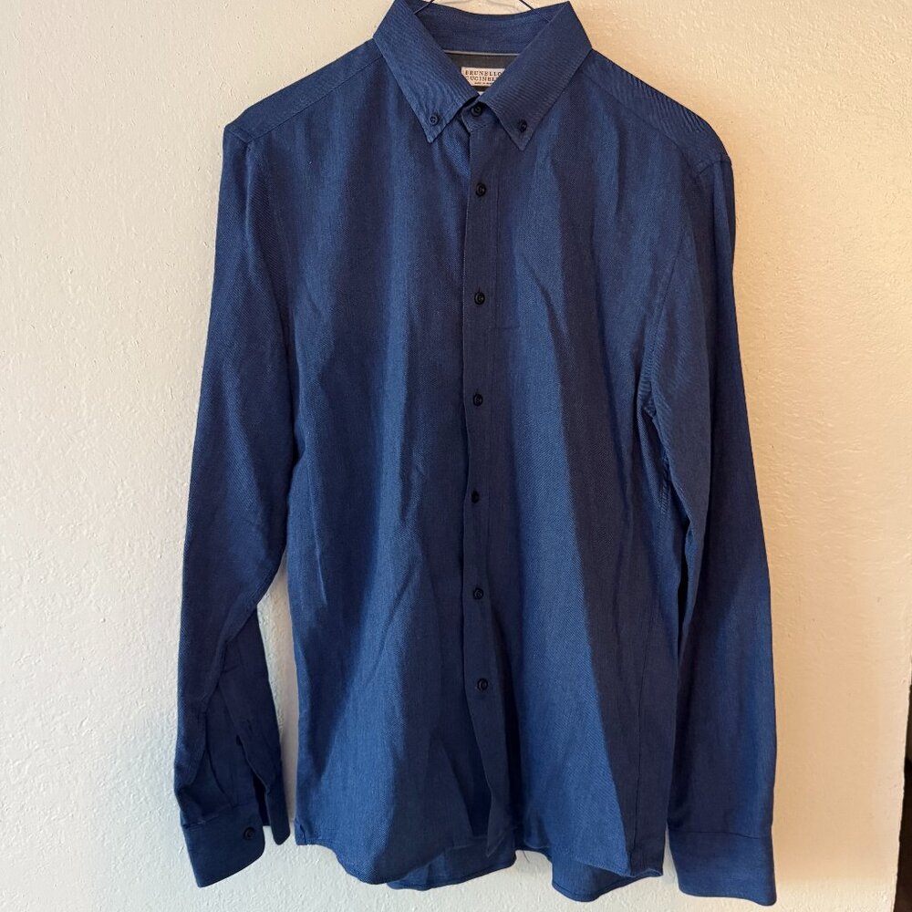 Brunello Cucinelli Men's Leisure Button Down Shirt Size M Blue